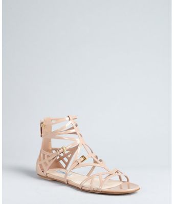 Prada Nude Patent Leather Cage Sandals - Lyst