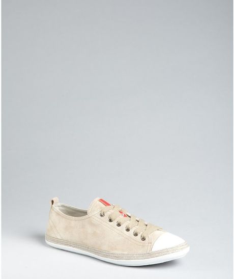 Prada Prada Sport Pumice Suede and Fabric Trim Sneakers in Gray - Lyst