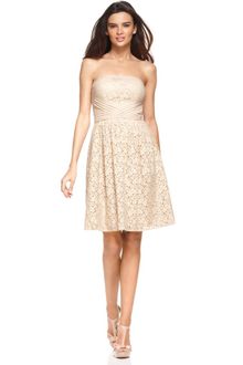 Vince Camuto Strapless Lace Pleated Aline - Lyst