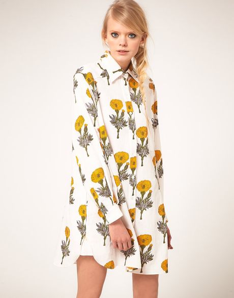Ashish Ashish Shirt Dress in Marigold Print in Beige (cream) - Lyst