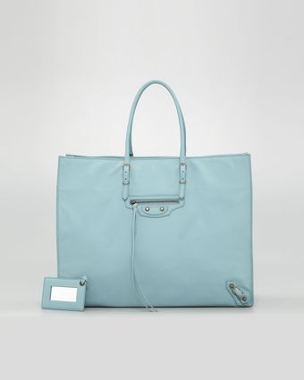  Papier Leather Tote Blue Azur 