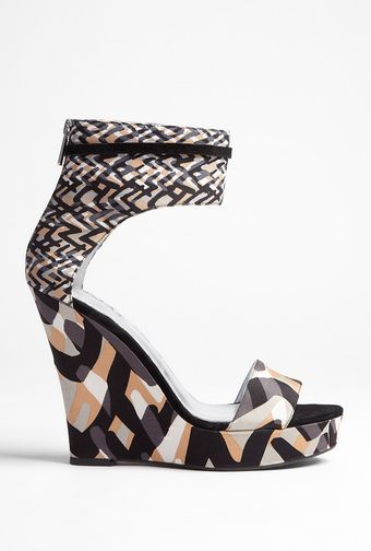  Corinne Runway Weave Ankle Strap Print Wedge 