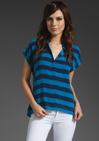 Equipment Leandra Cabana Stripe Blouse in Blue (medieval blue) - Lyst