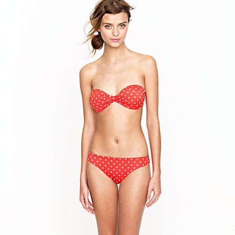 J.crew Polkadot Twistfront Bandeau Top in Red (belvedere red) - Lyst