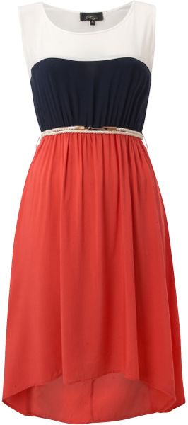 Madam Rage Madam Rage Colour Block Dipped Hem Dress in Pink (coral) - Lyst
