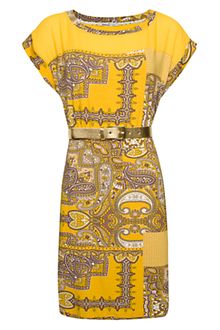 Mango Mango Scarf Print Dress Yellow - Lyst