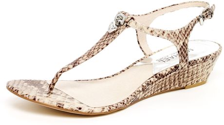 Michael Kors Hamilton Pythonembossed Leather Thong Sandal in Beige (sand) - Lyst