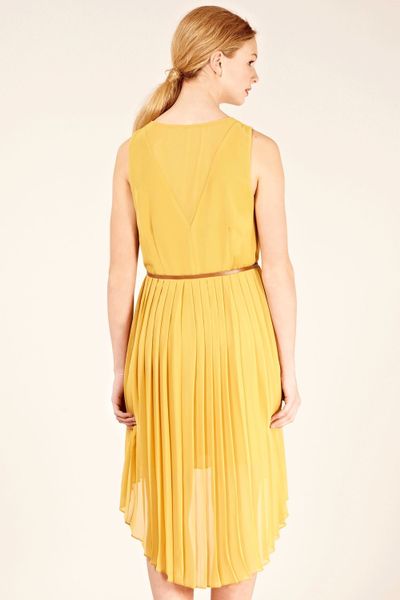 Oasis Wrap Belted Pleat Midi Dress in Yellow