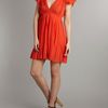 Pussycat Pleated Wrap Vneck Dress in Orange (red) - Lyst