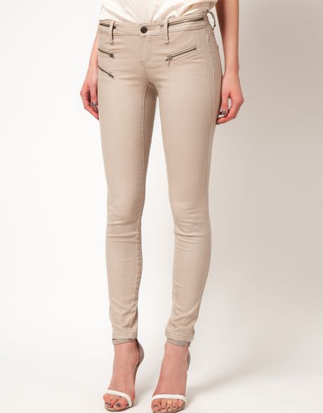 Selected /femme Selected Roberta Skinny Jeans with Zip Detail in Beige (whitestone) - Lyst