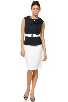 Tahari Sleeveless Envelope Collar Bow Belted Jacket Skirt - Lyst