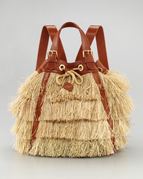 Tory Burch Runway Raffia Backpack in Beige (natural) - Lyst