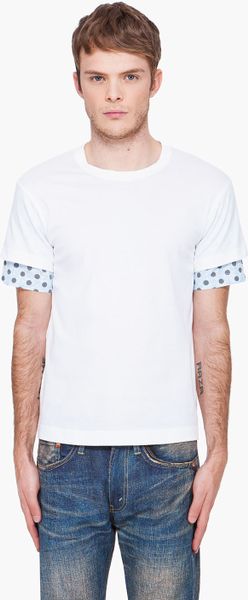 Comme Des Garçons Blue Cuff Jersey Tshirt in White for Men (blue) - Lyst