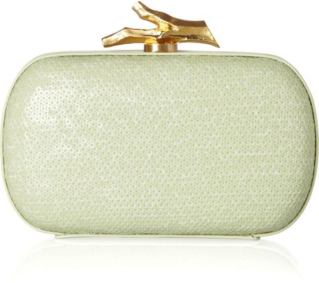 Diane Von Furstenberg Lytton Sequined Leather Box Clutch in Green (mint) - Lyst