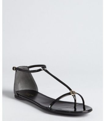  Black Patent Leather Logo Tstrap Sandals 