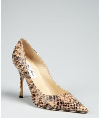  Nude Snake Print Leather Lilac Point Toe Pumps 