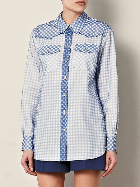 Marc Jacobs Ginghamprint Organza Shirt in Blue - Lyst