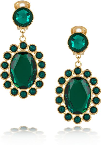 Miu Miu Crystal Clip Earrings in Green (gold) - Lyst