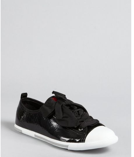 Prada Prada Sport Black Patent Leather Large Bow Sneakers in Black - Lyst