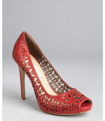  Redwood Laser Cut Out Faux Leather Peep Toe Heels 
