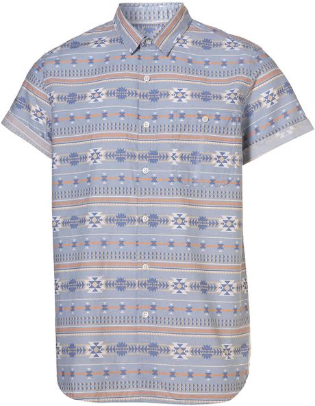Topman Blue Fairisle Pattern Short Sleeve Shirt in Blue for Men - Lyst