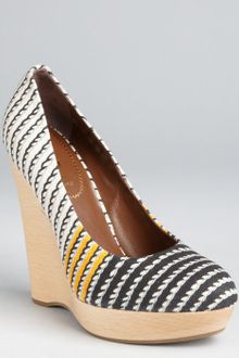 Yves Saint Laurent Black Rope Stripe Canvas Maryna 105 Wedge Pumps - Lyst