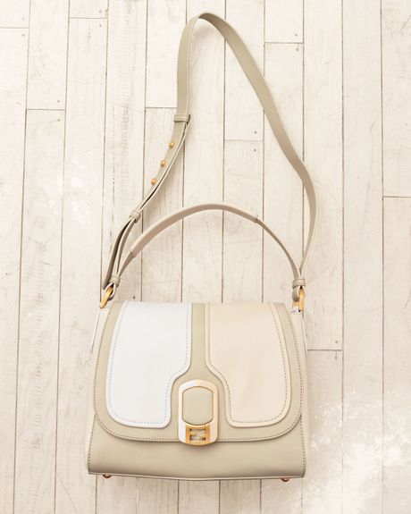 Fendi Colorblock Anna Shoulder Bag in Beige (white brushd gold) - Lyst