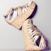 Jimmy Choo Metallic & Suede Tstrap Cork Sandal in Gold (black) - Lyst
