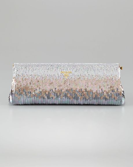 Prada Torpedo Frame Sequin Clutch in Silver (nude white) - Lyst