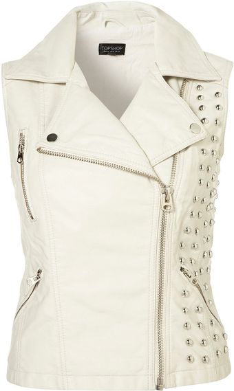 Topshop Sleeveless Studded Pu Biker Jacket - Lyst