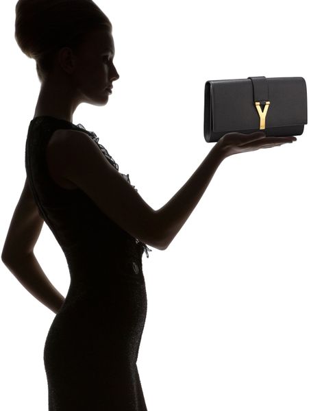 Yves Saint Laurent Leather Y Clutch in Black - Lyst