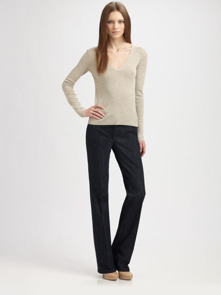 Akris Punto Vneck Wool Sweater in Beige (camel) - Lyst
