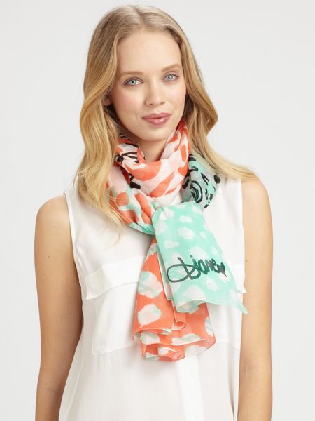 Diane Von Furstenberg Colorful Multiprint Scarf in Multicolor (coral) - Lyst