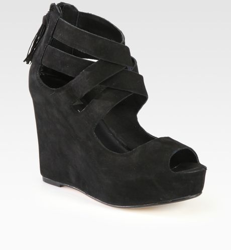 Dolce Vita Nubuck Leather Wedge Sandals in Black - Lyst