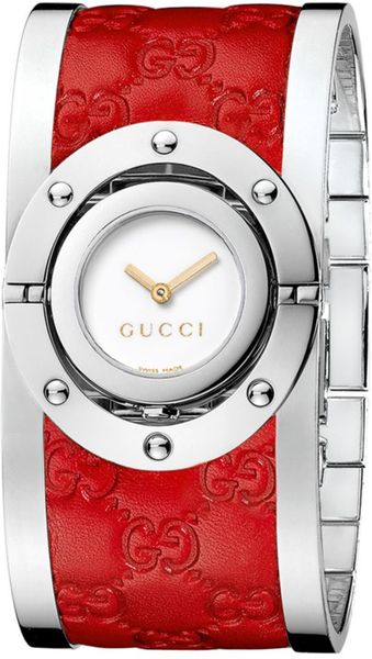 Gucci  Leather and Stainless Steel Bangle Bracelet 24mm in Silver (red) - Lyst