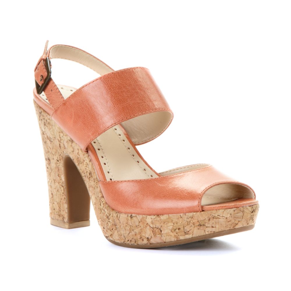 Adrienne Vittadini Yancy Cork Platform Sandals in Pink (coral) | Lyst
