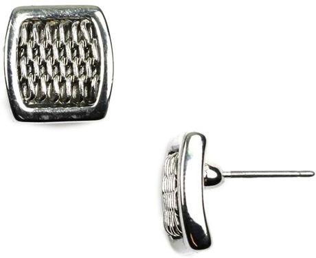 Anne Klein Silver Tone Square Chain Button Stud in Silver - Lyst