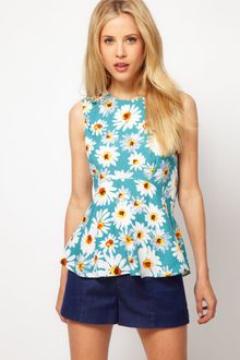 ASOS Collection Asos Sleeveless Top with Peplum and Daisy Print - Lyst