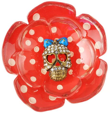 Betsey Johnson Large Flower Skull Stretch Ring in White (red) - Lyst