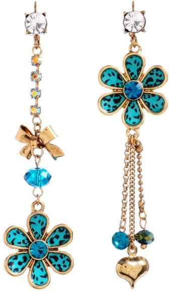 Betsey Johnson Turquoise Leopard Flower Mismatch Earrings - Lyst