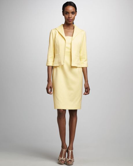 Bigio Collection Pique Dress Jacket Set in Yellow (soft yellow)
