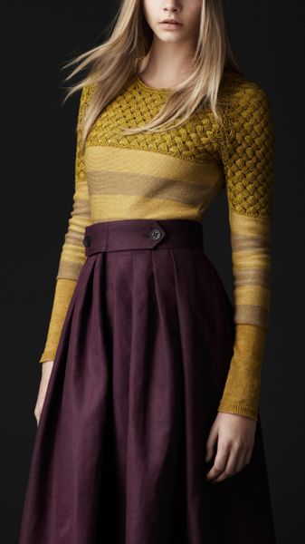 Burberry Prorsum Contrast Woven Sweater in Gray (chrome yellow) - Lyst