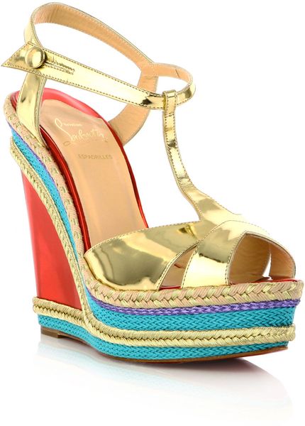gold louboutin wedges