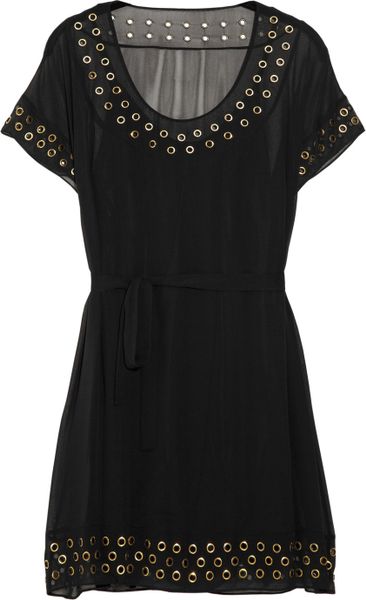 Diane Von Furstenberg New Sol Grommettrimmed Silkchiffon Dress in Black - Lyst