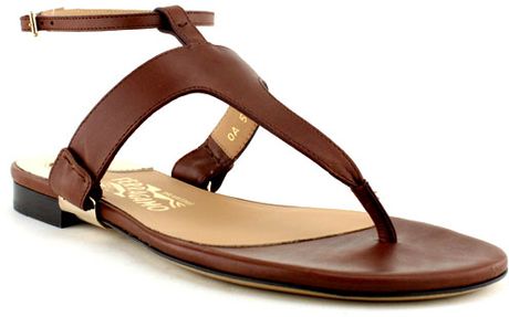 Ferragamo Calf Tstrap Flat Sandal in Brown - Lyst