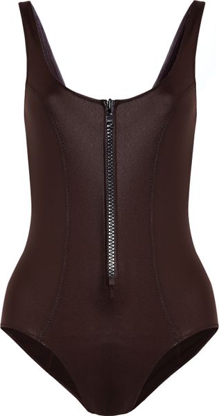 Lisa Marie Fernandez The Jasmine Glossed Swimsuit in Brown - Lyst