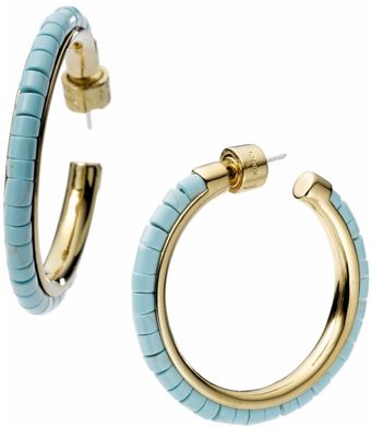Michael Kors Gold Tone Turquoise Bead Hoop Earrings - Lyst