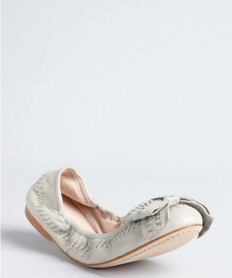 Miu Miu Grey Leather Stitched Detail Bow Flats in Gray (grey) - Lyst