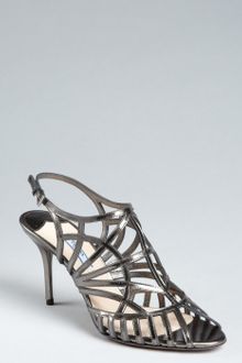 Prada Anthracite Leather Strappy Sandals - Lyst