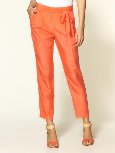 Tibi Silk Tie Front Pant in Gray | Lyst